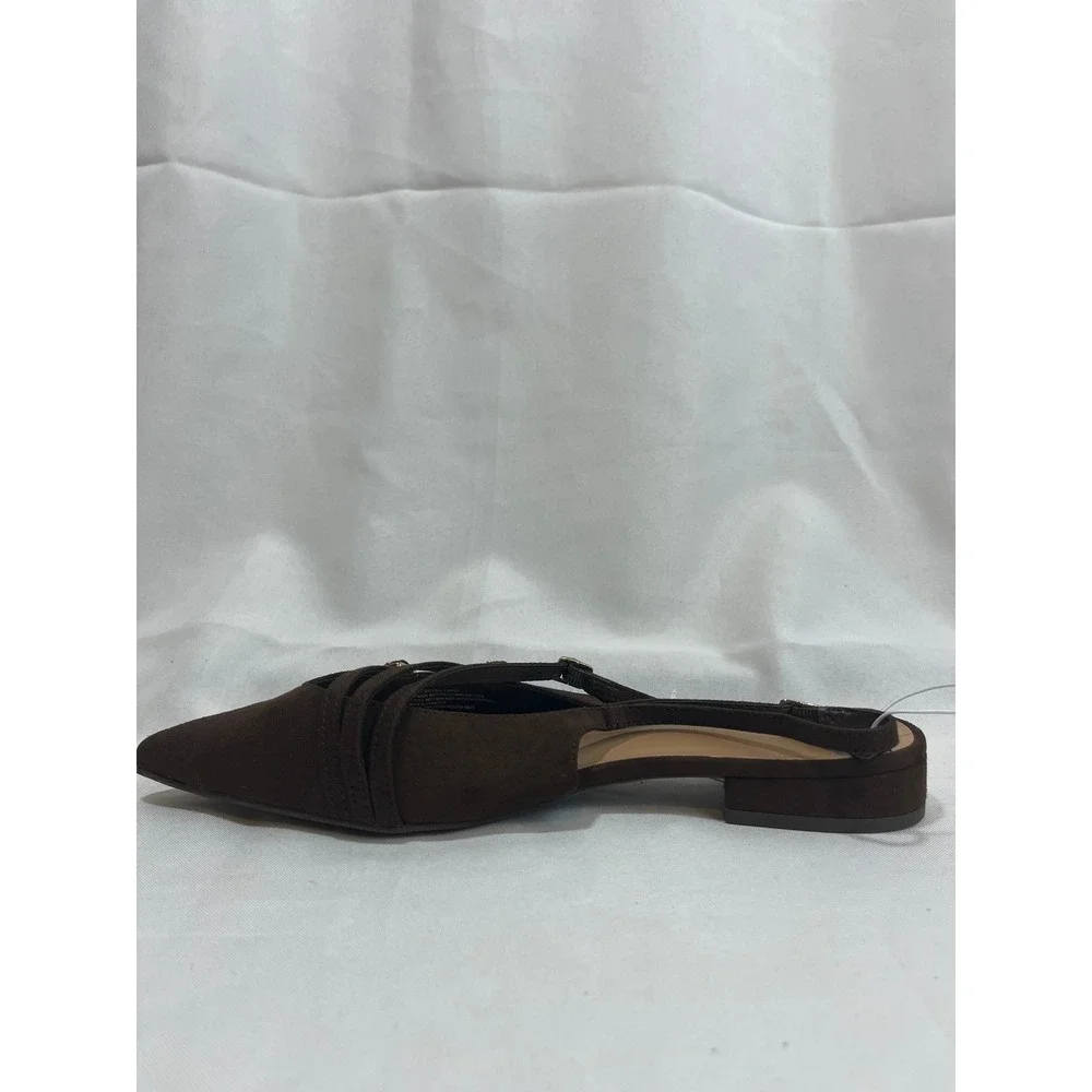 A New Day Womens Brown Faux Suede Pointed Toe Buckle Slingback Flats Size 8 NEW